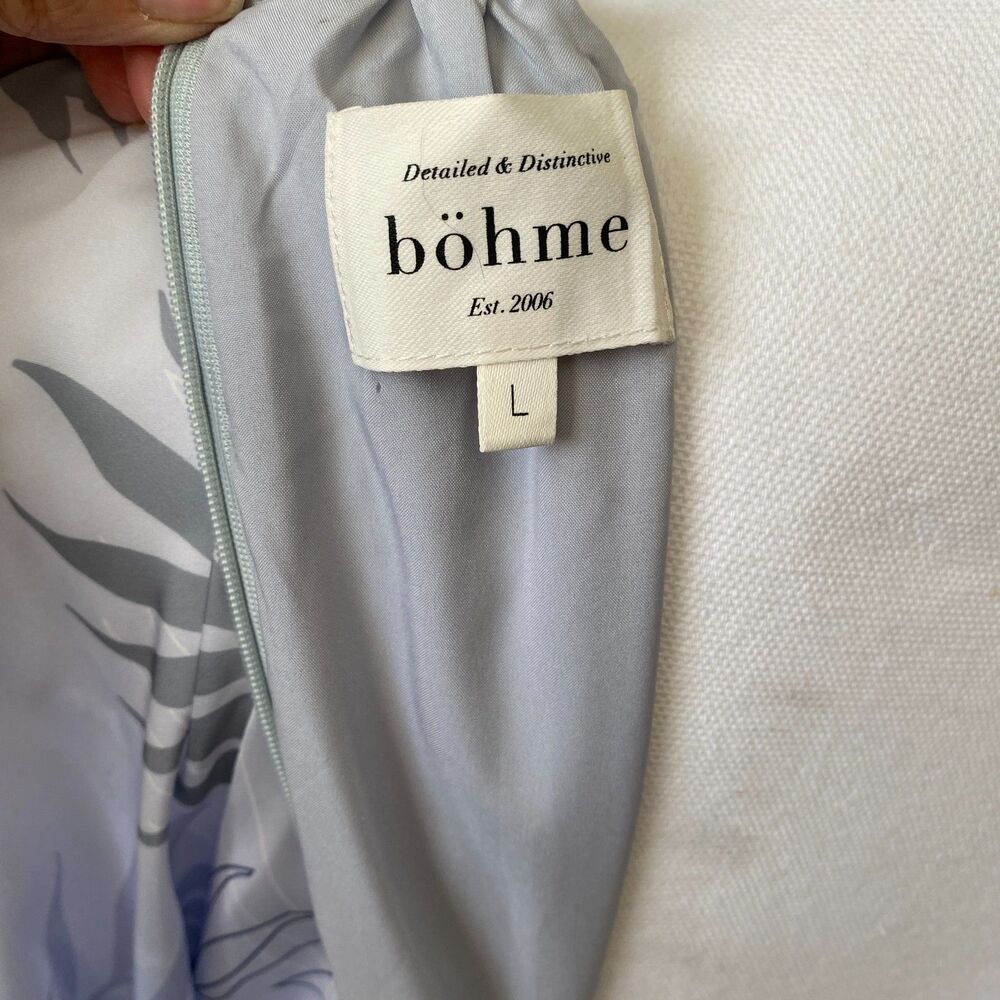BOHME Gray Elegant Leaf Pattern Romantic Whimsical Long Sleeve Boho Maxi Dress L - Picture 11 of 12